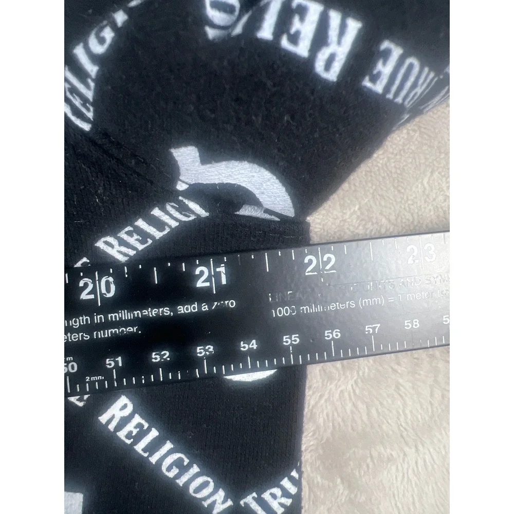 True Religion Mens Black White All Over Logo Print Pullover Hoodie Size Large